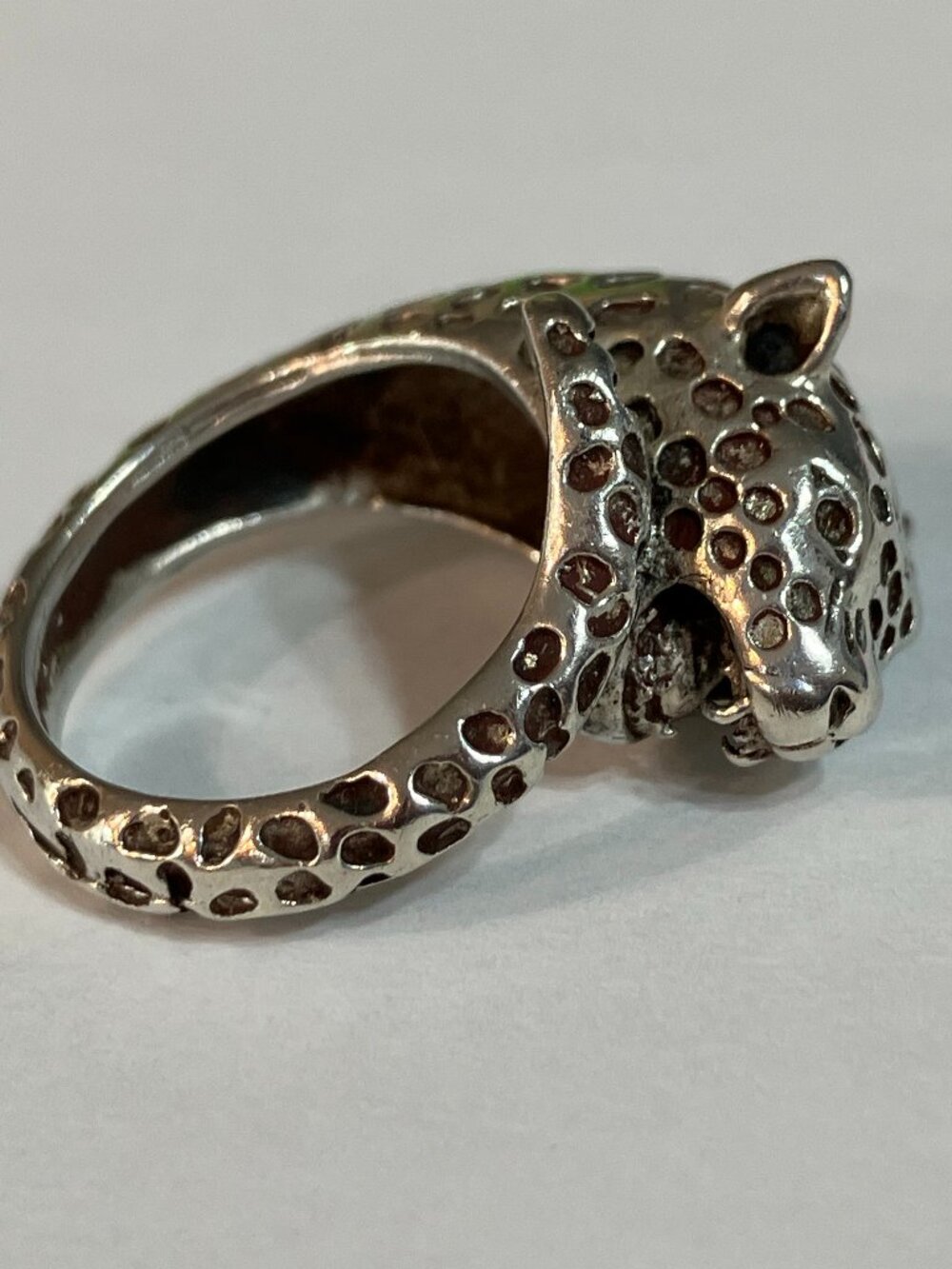 Vintage Sterling Silver Leopard Cheetah Big Cat Ring Sz 5 1/2
